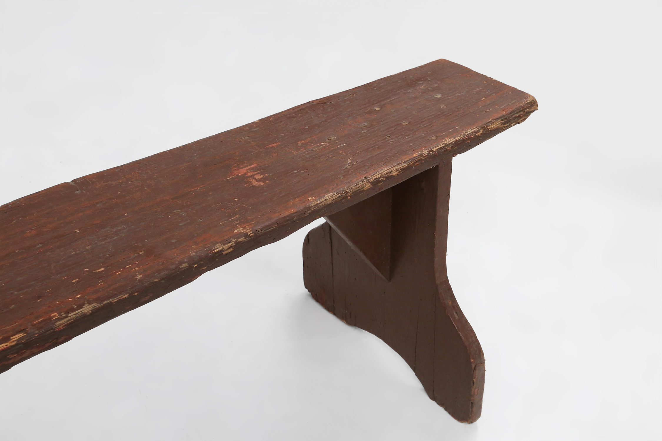 Mid-century rustic bench in brown painted wood, France ca. 1890thumbnail